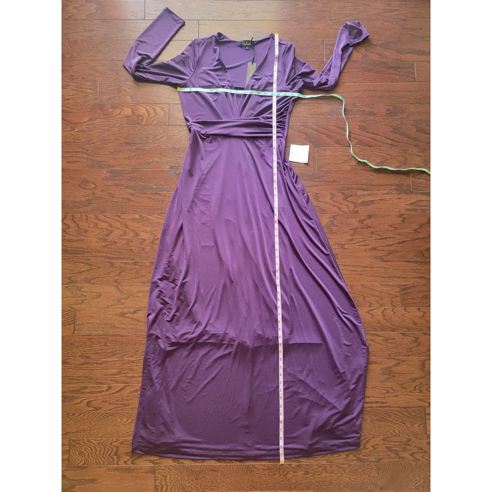 NWT Lulus Womens XL Maxi Dress Faux Wrap V Neck Long Sleeve Purple - Picture 3 of 10